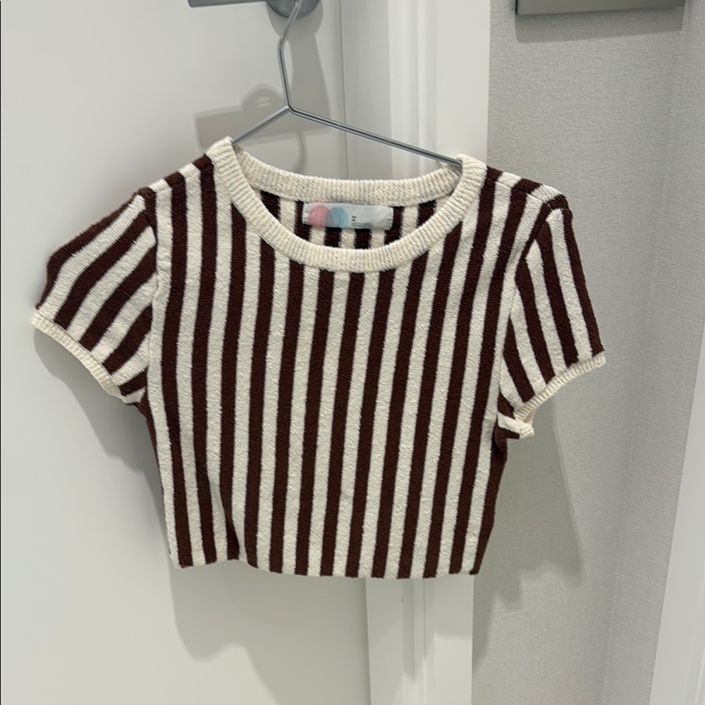 Striped Brown and White Kids T-Shirt